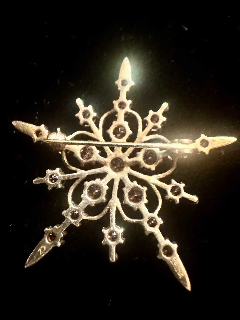 Vintage 925 Silver Snowflake brooch with CZ Clear Crystal accents - Picture 8 of 10